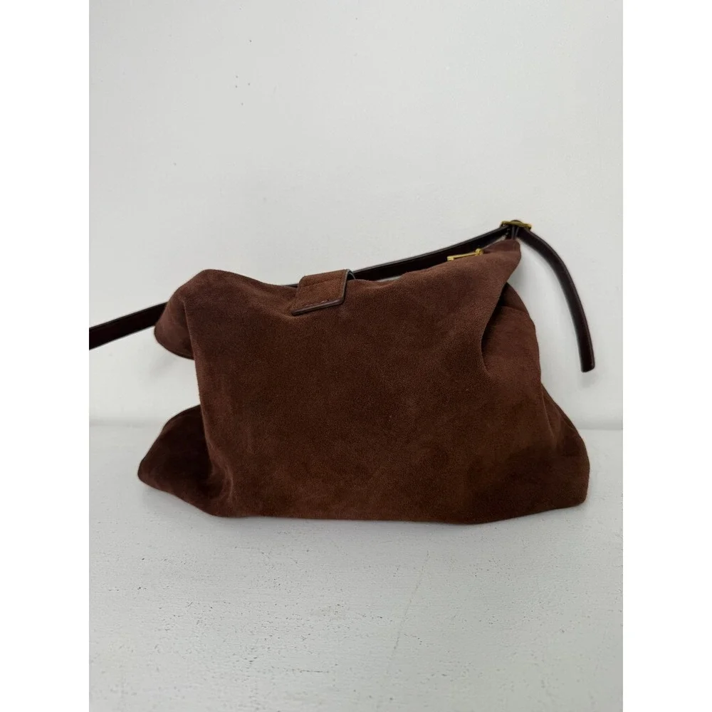 ASOS DESIGN Women Chocolate Brown Suede Slouchy Hobo Bag Gold Hardware F102448